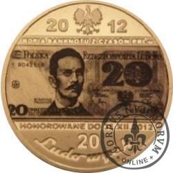 20 ludowych - BANKNOTY PRL - 20 złotych (mosiądz + miniaturowa kopia banknotu na płytce mosiężnej)
